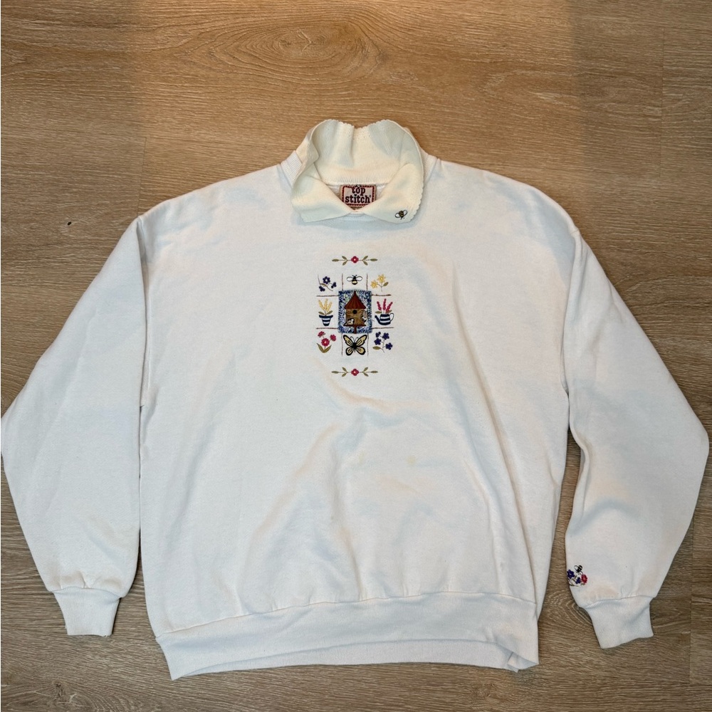 Vintage Top Stitch by Morning Sun Embroidered Sweatshirt Birdhouse Bee USA L